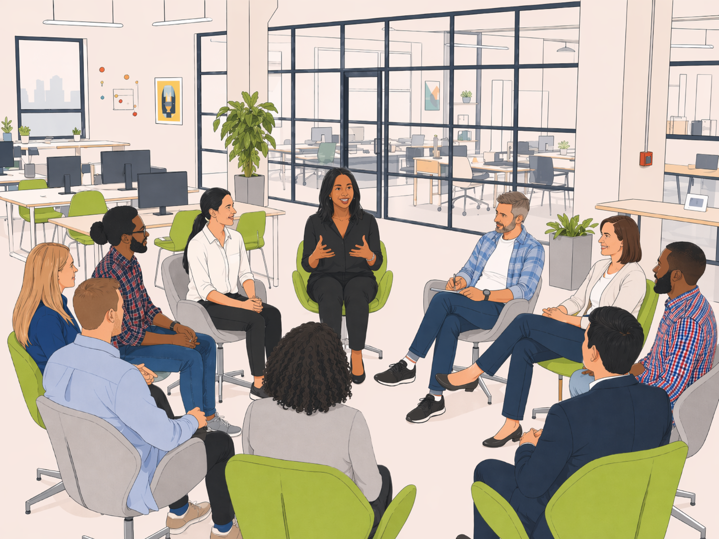 Illustration of a council-style group facilitation circle